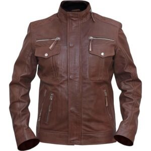 Herren Cafe Racer Lederjacke aus braunem Schaffell
