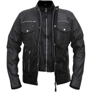 Schwarze Cafe Racer Herren-Lederjacke aus Lammleder