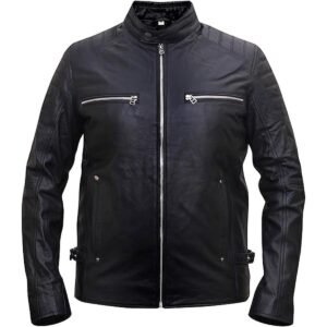Schwarze Herren-Café-Racer-Lederjacke im Design