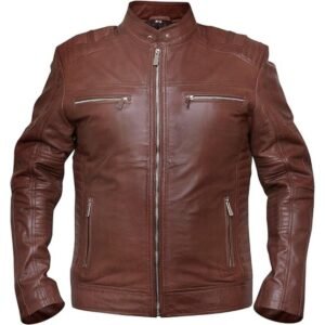 Herren-Lederjacke im Café-Racer-Stil, dunkelbraun