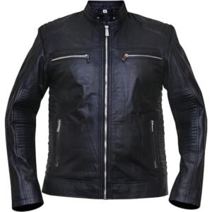 Schwarze Lederjacke im Cafe-Racer-Stil für Herren