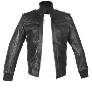 Herren-Rollkragenjacke aus Lammleder in Schwarz