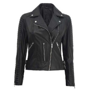 Elegante schwarze Moto-Rennlederjacke für Damen