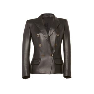 Exotischer zweireihiger Lederblazer mit Knöpfen