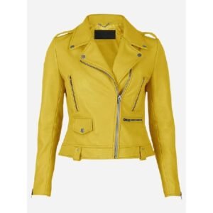 Gelbe Biker-Lederjacke aus Schaffell für Damen