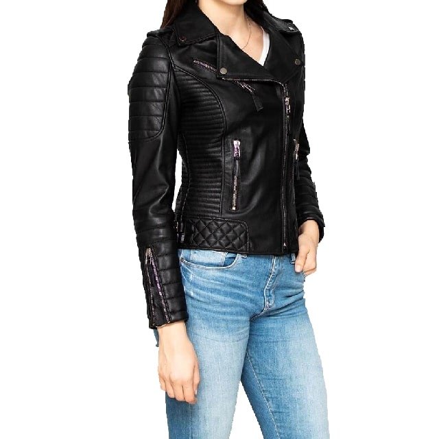 Schwarze Bikerjacke aus Leder für Damen