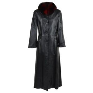 Schwarzer Trenchcoat aus echtem Leder