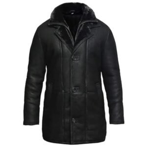 Schwarzer Trenchcoat aus Duffle-Leder mit Shearling-Futter