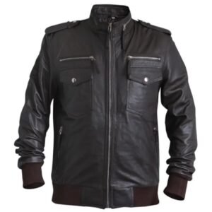 Schwarze Biker-Lederjacke aus Schaffell für Herren