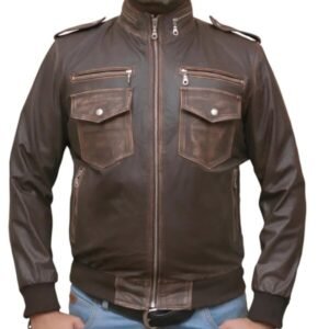 Herren-Bikerjacke aus braunem Schaffell