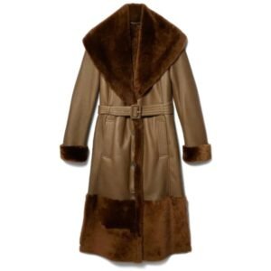 Brauner Leder-Pelz-Shearling-Mantel