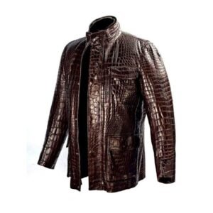 Braune Jacke aus Kunstleder mit Kroko-Print