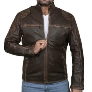 Klassische Biker-Café-Racer-Lederjacke für Herren
