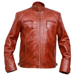 Klassische Biker-Lederjacke im Vintage-Stil mit Diamantmuster, braun