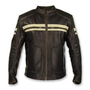 Klassische Vintage-Biker-Lederjacke aus braunem Totenkopf-Emblem