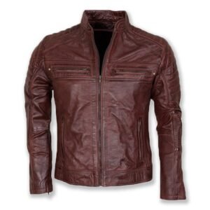 Klassische Vintage-Biker-Lederjacke für Herren in Schokobraun