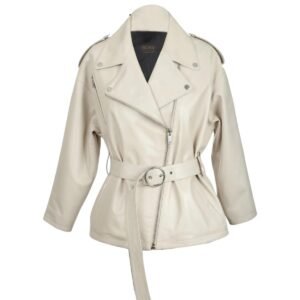 Cleo Damen Bikerjacke aus weißem Schaffellleder