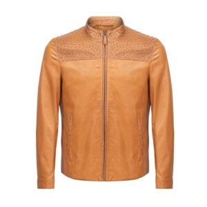 Damen-Motorradlederjacke in Cognac
