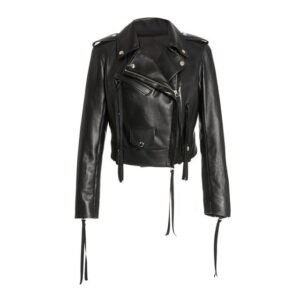 Kurze schwarze Leder-Bikerjacke