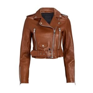 Kurze Designer-Biker-Lederjacke für Damen
