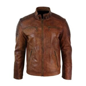 Designer Herren Motorrad-Lederjacke mit Gürtelkragen