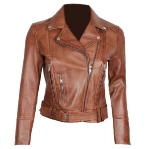Elisa Damen-Lederjacke in Hellbraun