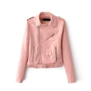 Klassische Motorrad-Lederjacke für Damen in Babyrosa