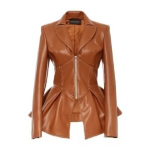 Damenmode Peplum-Lederjacke mit ausgestelltem Korsett