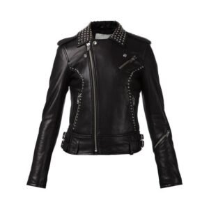 Handgefertigte Biker-Lederjacke mit silbernen Nieten