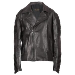 Schwarze Bikerjacke aus Lammleder mit gepolsterten Schultern für Herren