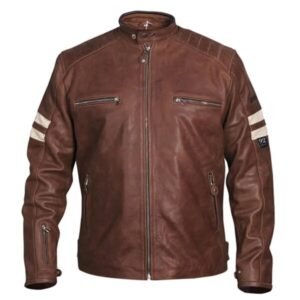 Klassische Herren-Motorradjacke 92 aus Schafsleder in Braun