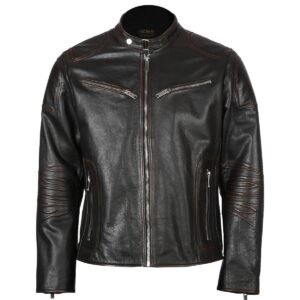 Klassische Herren-Schafslederjacke, Schwarz