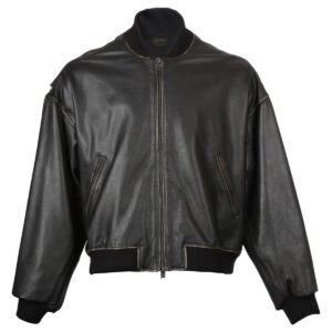 Klassische Herren-Bomberjacke aus schwarzem Schaffellleder