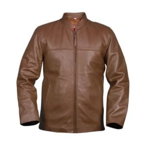 Hellbraune Herren-Lederjacke im Biker-Stil