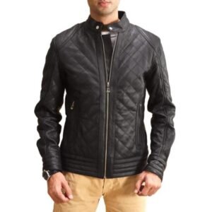 Schwarze gesteppte Lederjacke für Herren