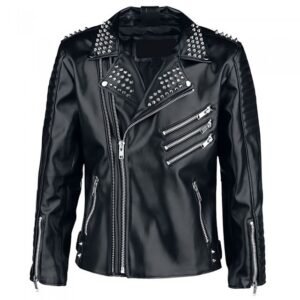 Schwarze Biker-Lederjacke für Herren mit Nieten
