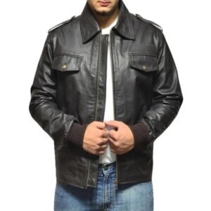 Schwarze klassische Bomberjacke für Herren aus echtem Leder
