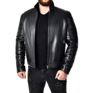 Gepolsterte schwarze Bikerjacke aus Leder für Herren