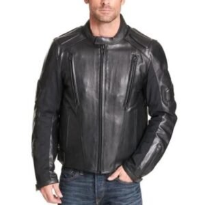 Schwarze, wattierte Biker-Lederjacke für Herren