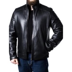 Herren Bikerjacke aus schwarzem Schaffellleder