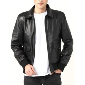 Schwarze Lederjacke mit Hemdkragen für Herren