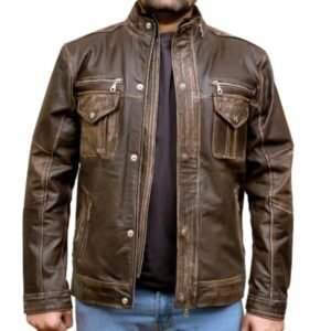 Herren Biker Cafe Moto Racer Braune Echtlederjacke