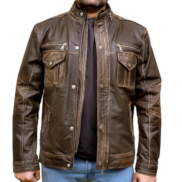 Herren Biker Cafe Moto Racer Braune Echtlederjacke