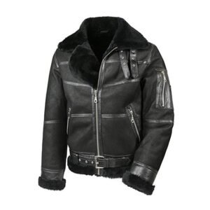 Schwarze Herren-Fliegerjacke aus Lammfell.