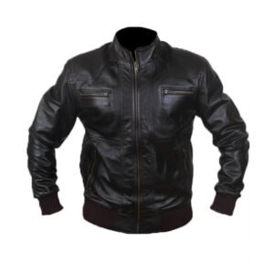 Schwarze Herren-Bomberjacke aus Leder im Biker-Stil