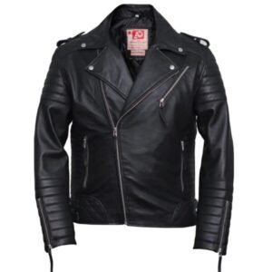 Herren Motorradlederjacke mit schwarzem Diamantmuster