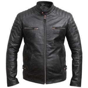 Schwarze Biker-Motorradjacke aus Used-Leder für Herren