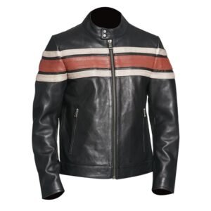 Schwarze Herren-Lederjacke aus echtem Lammleder mit Streifen