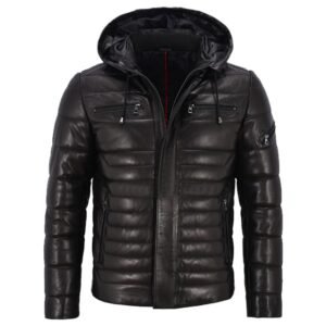 Schwarze gesteppte Herren-Sportjacke aus Leder