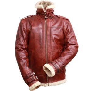 Herren-Lederjacke mit Stehkragen und braunem Shearling-Futter, Echtleder